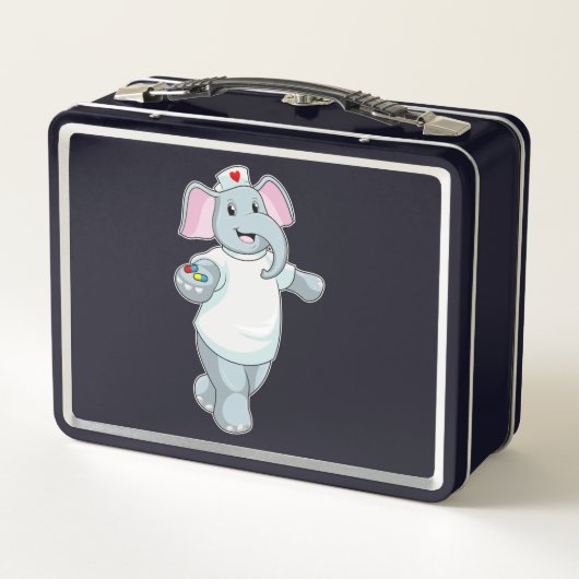 Elefant als Krankenschwester mit Medizin Metall Brotdose (Rückseite)