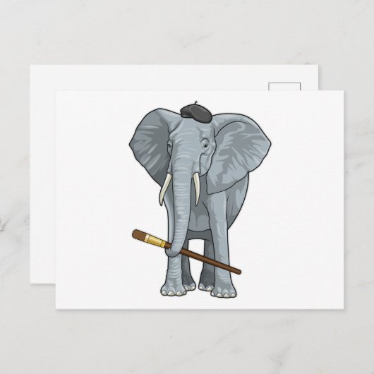 Elefant als Maler mit Pinsel Postkarte (Vorne/Hinten)