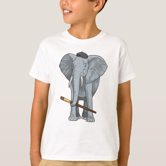 Elefant als Maler mit Pinsel T-Shirt (Vorderseite)