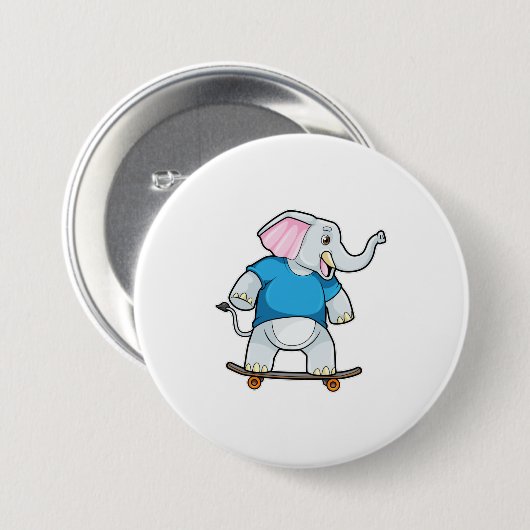 Elefant als Skater mit Skateboard Button (Vorne & Hinten)