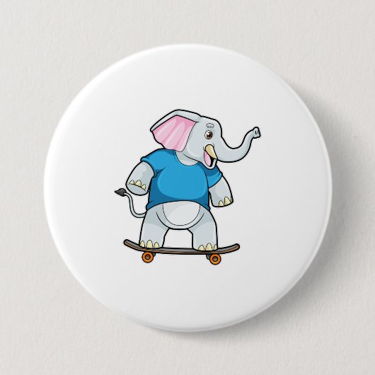 Elefant als Skater mit Skateboard Button (Vorderseite)