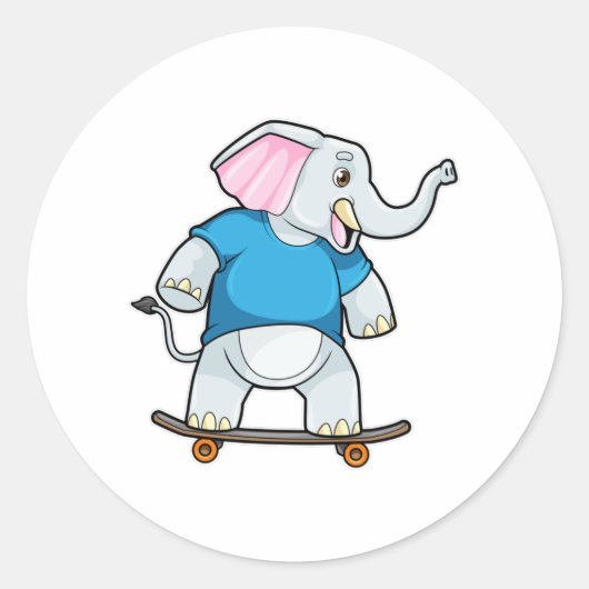 Elefant als Skater mit Skateboard Runder Aufkleber (Vorderseite)