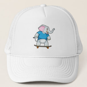Elefant als Skater mit Skateboard Truckerkappe