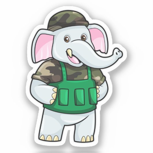 Elefant als Soldat mit Uniform & Helm Aufkleber (Vorderseite)
