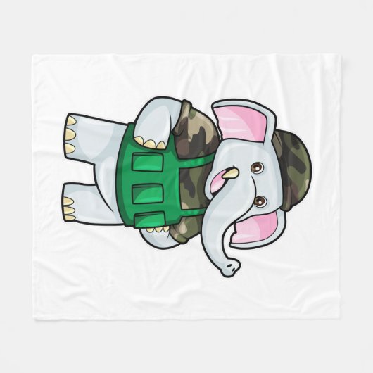 Elefant als Soldat mit Uniform & Helm Fleecedecke (Vorderseite (Horizontal))