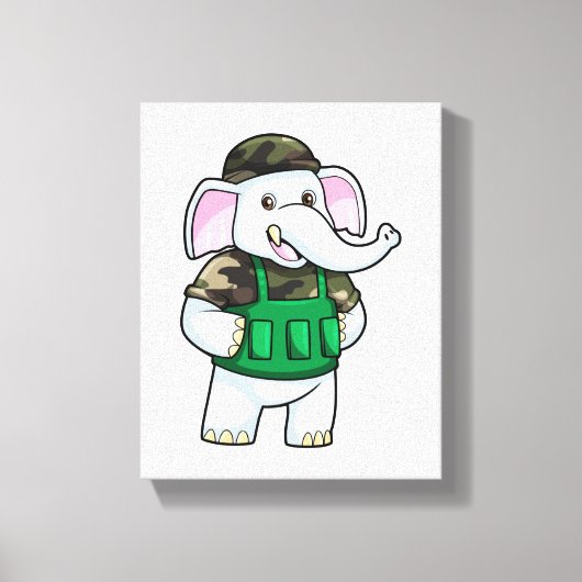 Elefant als Soldat mit Uniform & Helm Leinwanddruck (Vorderseite)