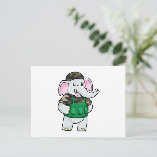 Elefant als Soldat mit Uniform & Helm Postkarte (Stehend Vorderseite)