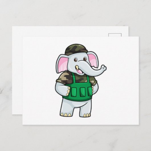 Elefant als Soldat mit Uniform & Helm Postkarte (Vorne/Hinten)