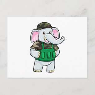 Elefant als Soldat mit Uniform & Helm Postkarte