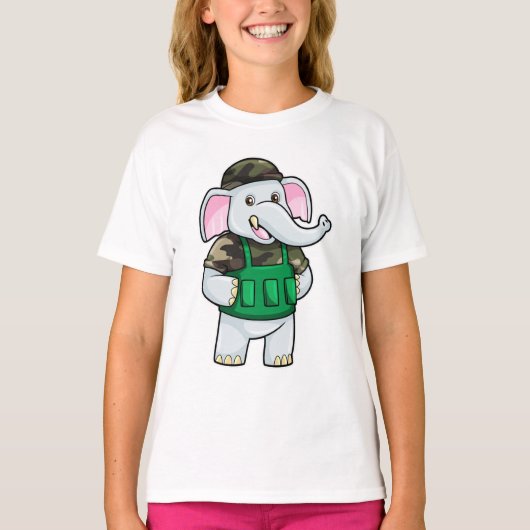 Elefant als Soldat mit Uniform & Helm T-Shirt (Vorderseite)