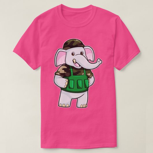 Elefant als Soldat mit Uniform Helm T-Shirt (Design vorne)