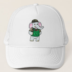 Elefant als Soldat mit Uniform & Helm Truckerkappe