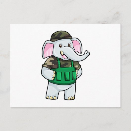 Elefant als Soldat mit Uniform und Helm Postkarte (Vorderseite)
