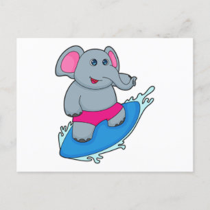 Elefant als Surfer mit Surfbrett Postkarte