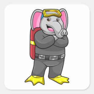 Elefant als Taucher mit Tauchbrille Quadratischer Aufkleber