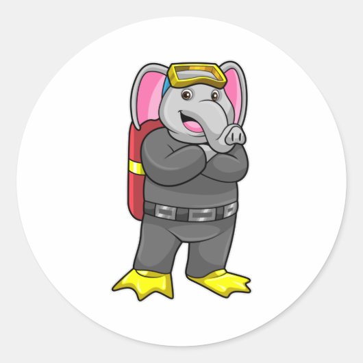Elefant als Taucher mit Tauchbrille Runder Aufkleber (Vorderseite)