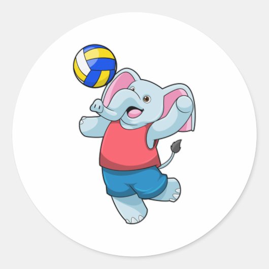 Elefant als Volleyballspieler mit Volleyball Runder Aufkleber (Vorderseite)