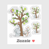 Elefant am Baum Aufkleber (Blatt)