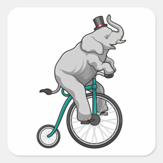 Elefant am Zirkus mit Fahrrad Quadratischer Aufkleber (Vorderseite)