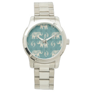 Elefant-aquamarines Wohnwagen-Muster Armbanduhr
