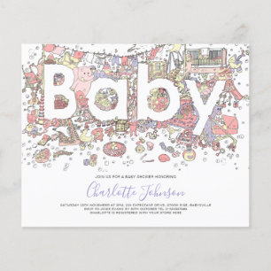 Elefant Aquarell Budget Baby Shower Lila Flyer
