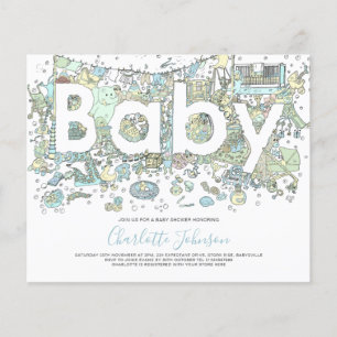 Elefant Aquarell Jungen Budget Baby Shower Blau Flyer