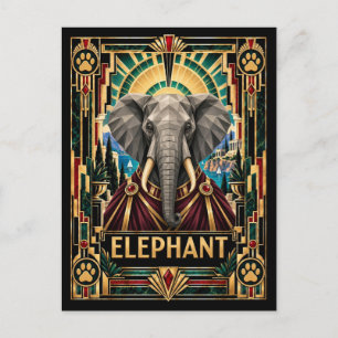 Elefant, Art Deco Wildlife Postkarte