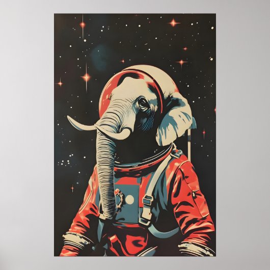 Elefant Astronaut Poster, Elefant Retro Druck Poster (Vorne)