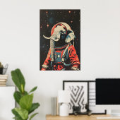 Elefant Astronaut Poster, Elefant Retro Druck Poster (Heimbüro)