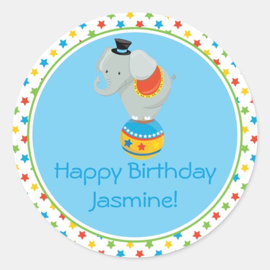 Elefant auf Ball | Themenkreis | PERSONALISIERT Runder Aufkleber (Vorderseite)