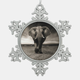 Elefant auf dem Lauf Schneeflocken Zinn-Ornament