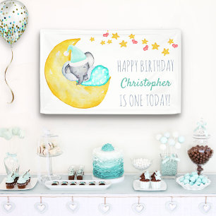 Elefant auf dem Mond Geburtstagsfeier für kleine J Banner