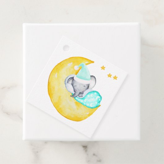 Elefant auf dem Mond Niedliche neutrale Babydusche Geschenkanhänger (Beispiel)