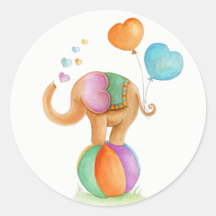 Elefant auf einem Ball Zirkus Laune Wasserfarben K Runder Aufkleber