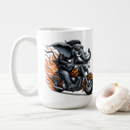 Elefant auf Motorrad mit Flammen Kaffeetasse