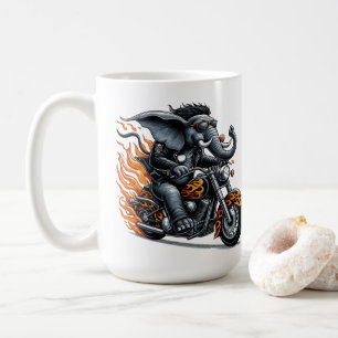 Elefant auf Motorrad mit Flammen Kaffeetasse