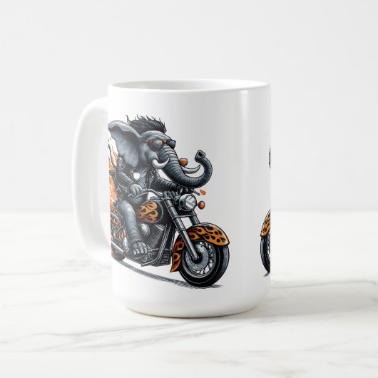 Elefant auf Motorrad mit Flammen Kaffeetasse (Vorderseite Links)