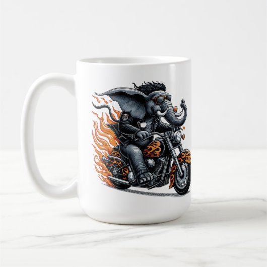 Elefant auf Motorrad mit Flammen Kaffeetasse (Links)