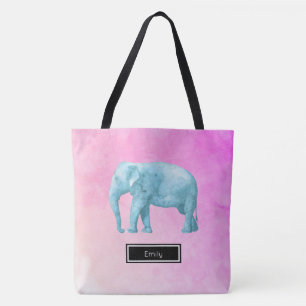 Elefant auf rosa Wasserfarbe Personalisiert Tasche