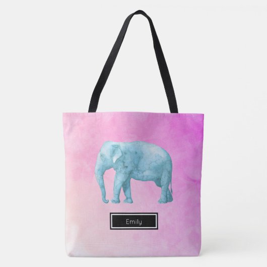 Elefant auf rosa Wasserfarbe Personalisiert Tasche (Vorderseite)