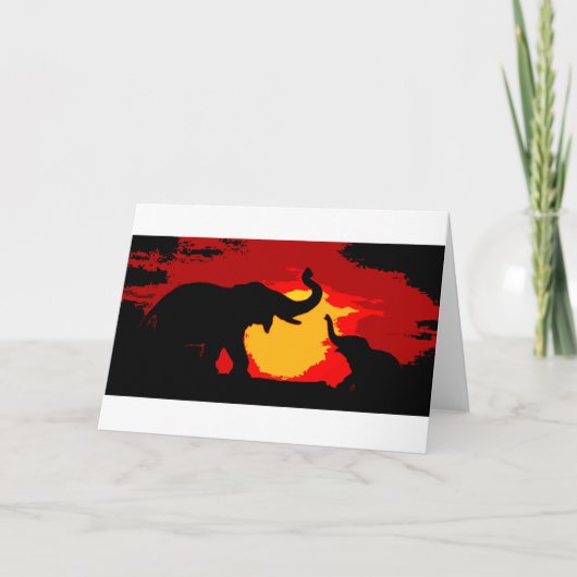Elefant, Baby-Elefant u. Sonnenuntergang Karte (Vorderseite)