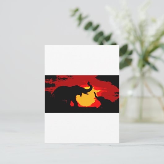 Elefant, Baby Elephant & Sunset Postkarte (Stehend Vorderseite)