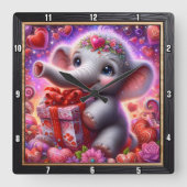 Elefant-Baby-Herz-Geschenk Quadratische Wanduhr (Vorderseite)