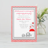 Elefant Baby Showeinladung - Rot und Grau Einladung (Stehend Vorderseite)