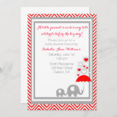 Elefant Baby Showeinladung - Rot und Grau Einladung (Vorne/Hinten)