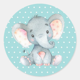 Elefant Baby Shower Aqua Runder Aufkleber