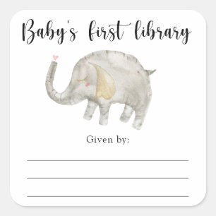 Elefant Baby Shower Buchbesitzeretikett, Bücher fü Quadratischer Aufkleber