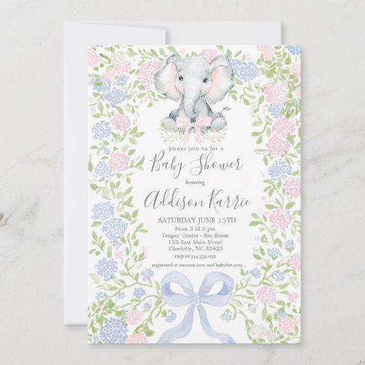 Elefant Baby Shower Einladung (Vorderseite)