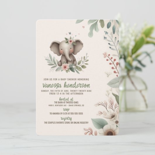 Elefant Baby Shower Einladung (Stehend Vorderseite)