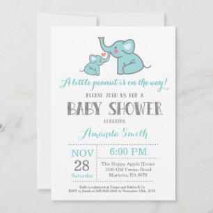Elefant-Baby-Shower-Einladung Aqua und Grau Einladung